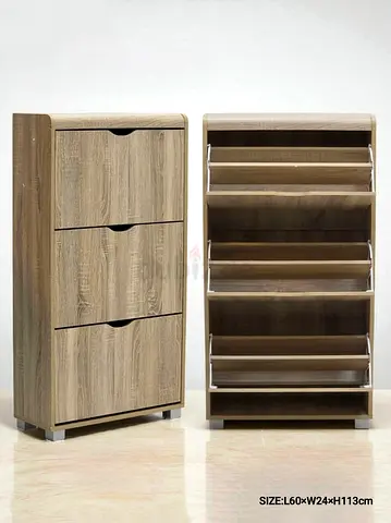 Slim 3-Drawer Shoe Cabinet in Oak Finish (L60 x W24 x H113cm)