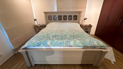 Marina Wooden Bed Frame with Decorative Headboard and Side Tables