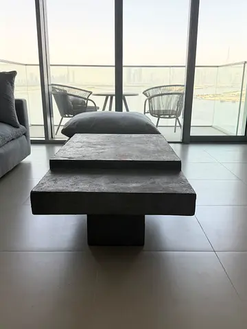 Modern Concrete Coffee Table - Low Profile, Dark Grey