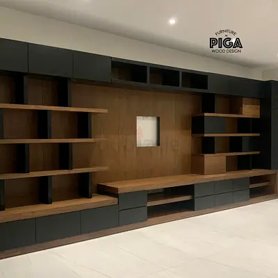 Custom Built-in Entertainment Wall Unit — Wood  Matte Black Finish