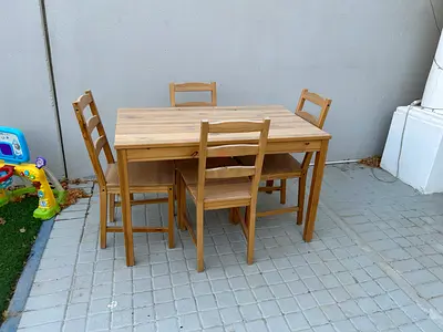 Solid Wood Dining Table with 4 Chairs - Natural Finish
