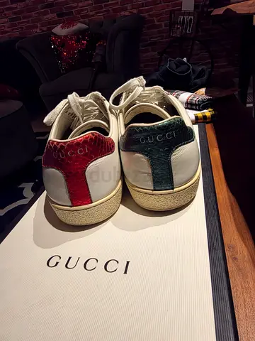 Pre-owned Gucci Ace Leather Sneakers (Size not specified) - Red  Green Heel Detail