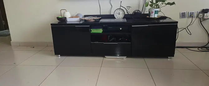 Low Black TV Cabinet / Entertainment Unit - Good Condition