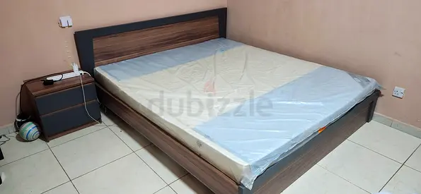 Modern Wooden Double Bed Frame with Matching Nightstand