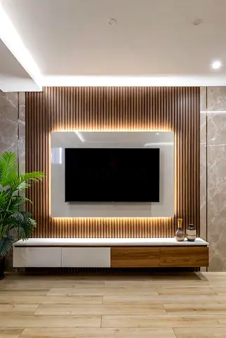Contemporary Wood  White Feature Wall