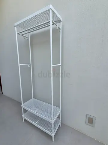 White Metal Freestanding Wardrobe / Clothes Rack with Shelves