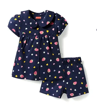Navy Strawberry Print Toddler Top and Shorts Set - Size Small