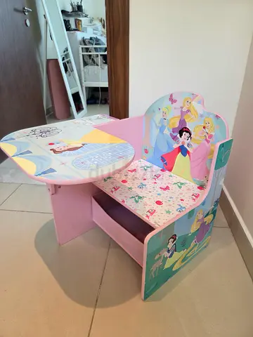 Princess-themed kids table and storage bench set