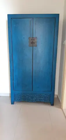 Solid Wooden Blue Wardrobe / Chinese Cabinet