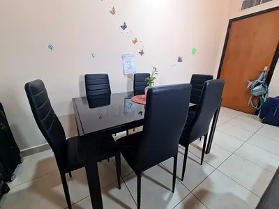 Black Glass Dining Table with 6 High-Back Chairs - Good Condition