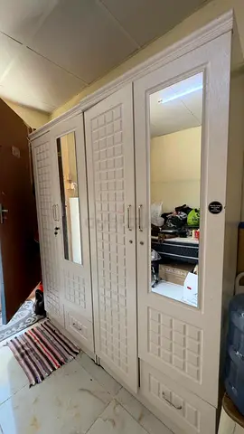 White 3-Door Wardrobes with Mirrors (Set of 2) for sale