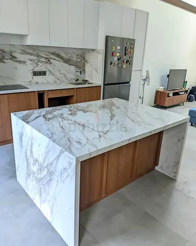 Modern Marble Finish Kitchen Island