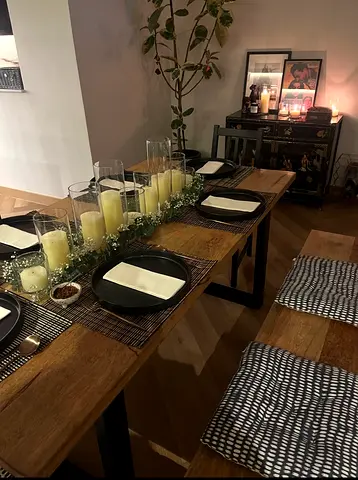 Solid wood dining table with 2 chairs - good condition