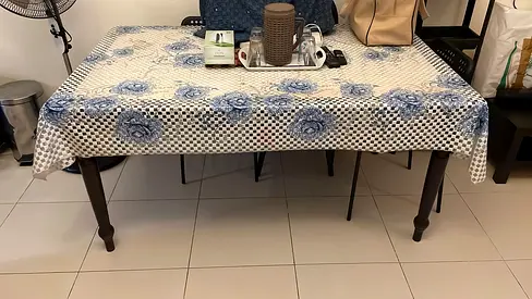 Rectangular Dining Table with Tablecloth - Good Condition