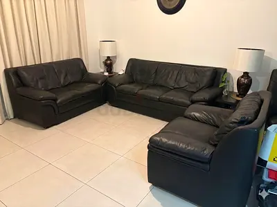 Black Leather 3-Piece Sofa Set — Good Condition, original leather