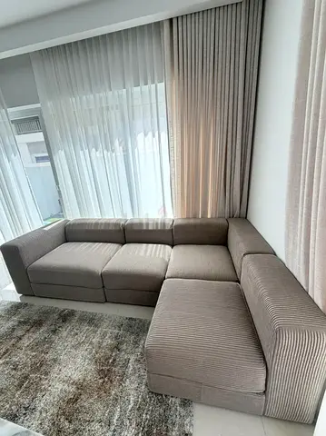 Modern L-shaped Fabric Sofa - Light Taupe, Good Condition