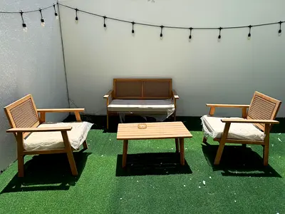 Wooden Outdoor Lounge Set - 2 Chairs, 2 seater and matching Coffee Table from Danube home