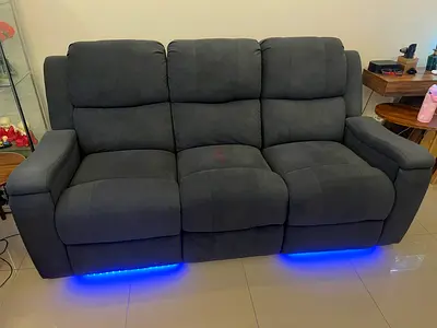 3-seater + 1-seater reclining sofa with blue LED lighting - dark grey - Electric Recliner