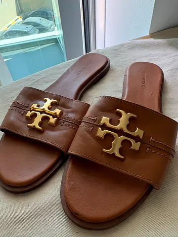 Brown Leather Tory Burch Style Slide Sandals, Size US7