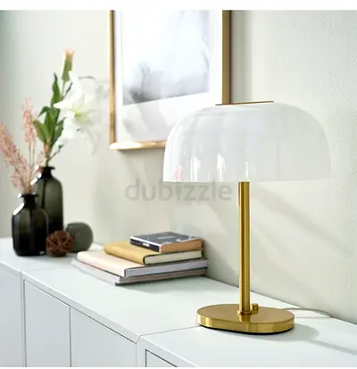 Modern Brass Table Lamp with White Glass Shade