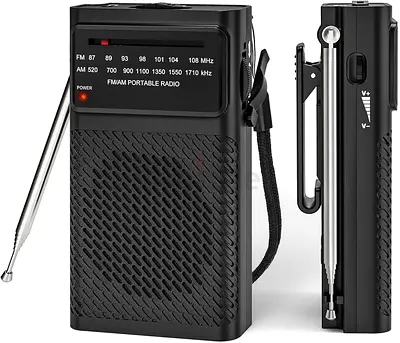 Portable AM/FM Pocket Radio with Telescopic Antenna — Black