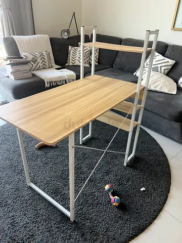 Wooden Top Metal Frame Dining/Work Table - Light Oak Finish *free chair included