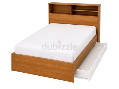 Stylish Wooden Bed with Built-in Storage  Matching Nightstand