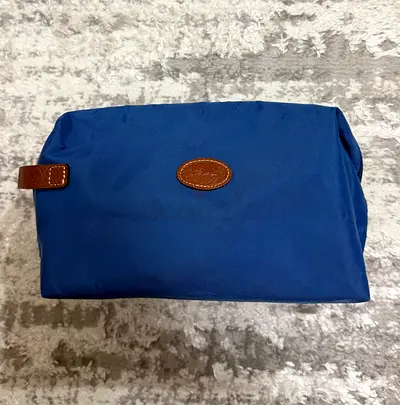 Longchamp Blue travel toiletry/duffel organizer pouch with leather accents