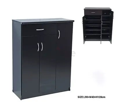 Black Multi-Shelf Shoe Cabinet with Top Drawer (L90 x W40 x H120 cm)