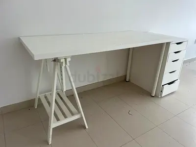 White study/ Computer Desk with 5-drawer Storage Unit