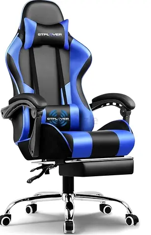 GTPLAYER Ergonomic Racing Gaming Chair with Footrest - Blue/Black