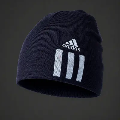 Adidas navy knit beanie with logo — lightly used