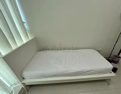 Simple Single Bed Frame with Mattress - White, Good Condition