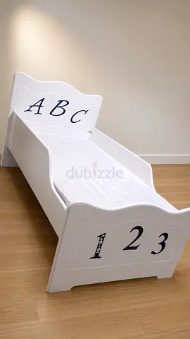 White Toddler Bed with ABC and 123 Detail