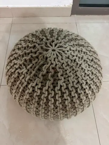 Handmade Chunky Knit Pouf/Ottoman - Light Grey