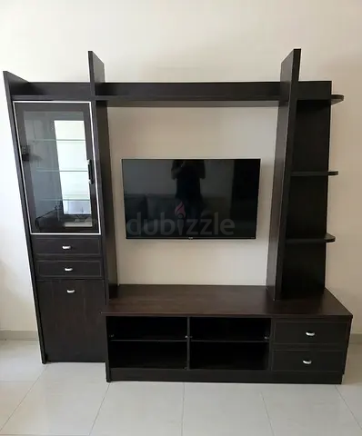 Large Entertainment TV Unit – Shelves  Cabinet  Elegant Dressing Table Set with Mirror