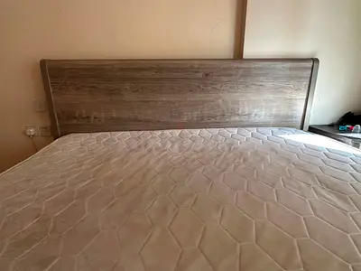 King size wooden bed frame with mattress - light oak finish