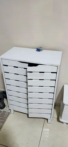 White Wooden Slatted Cabinet