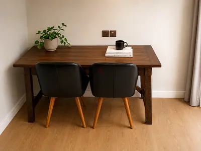 Solid Wood Study / Work Desk with 2 Chairs | Rustic Modern Design | Excellent Condition