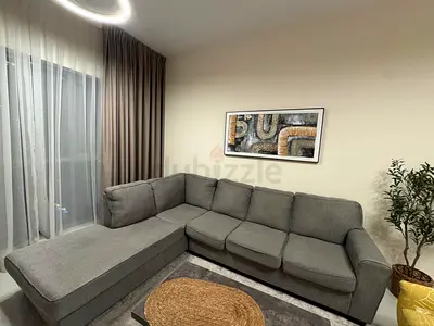 Grey L-shaped Fabric Sectional Sofa - Comfortable 4-Seater with Chaise + 2 yellow fabric chairs