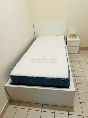 Single bed frame with mattress and bedside drawer - white, good condition