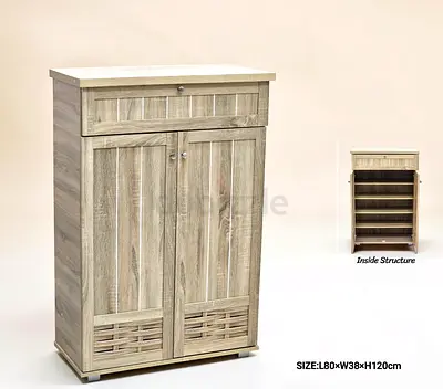 Wooden Shoe Cabinet with Drawer - Light Oak, 80x38x120cm