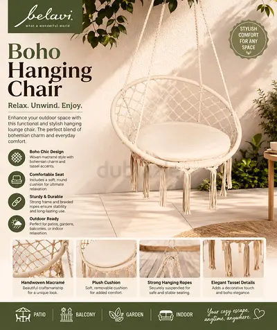 Belavi Boho Hanging Chair with Cushion