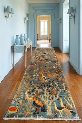 87x297 cm | 10ft handmade Decorative Hallway Runner with Bird and Nature Pattern Afghan wool carpet
