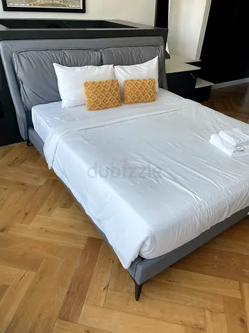 Light grey leather bed frame (king size) with mattress