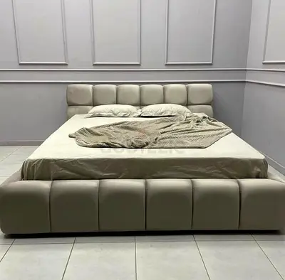Modern Upholstered King Size Bed with Padded Headboard and Footboard