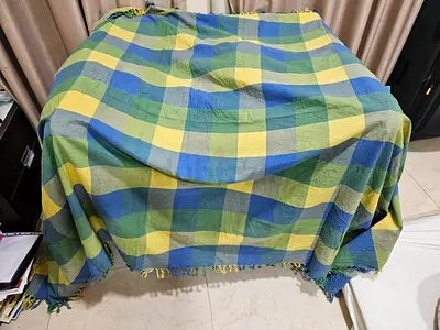 Large checked throw / table cloth in blue, green and yellow
