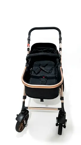 Baby stroller frame with bassinet – black and rose gold