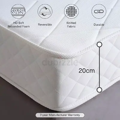 20cm Thick Rebonded Foam Mattress (Reversible, Knit Fabric) - 7 Year Warranty PAN HOME SIZE 90×20cm