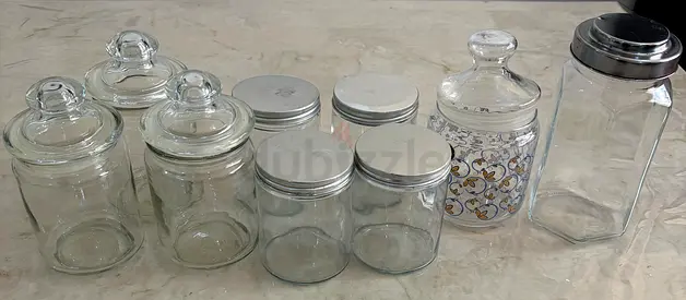 Set of 9 Glass Storage Jars with Lids – Various Sizes